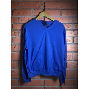 Faconnable Blue V Neck Sweater Men's XL Lightweight Knit Pullover